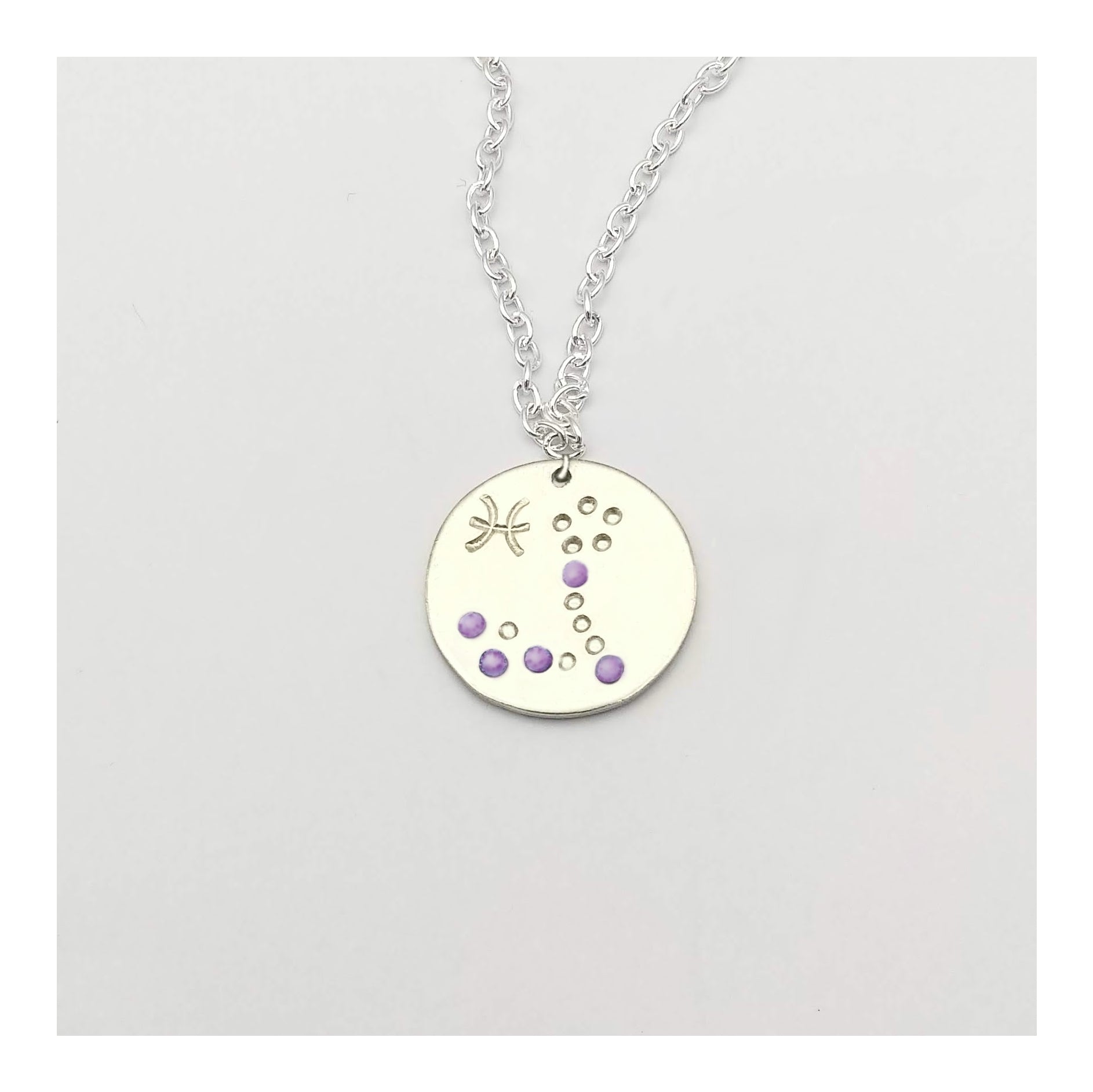 Hand Engraved Silver Pisces Zodiac Pendant with February store Amethyst Birthstone